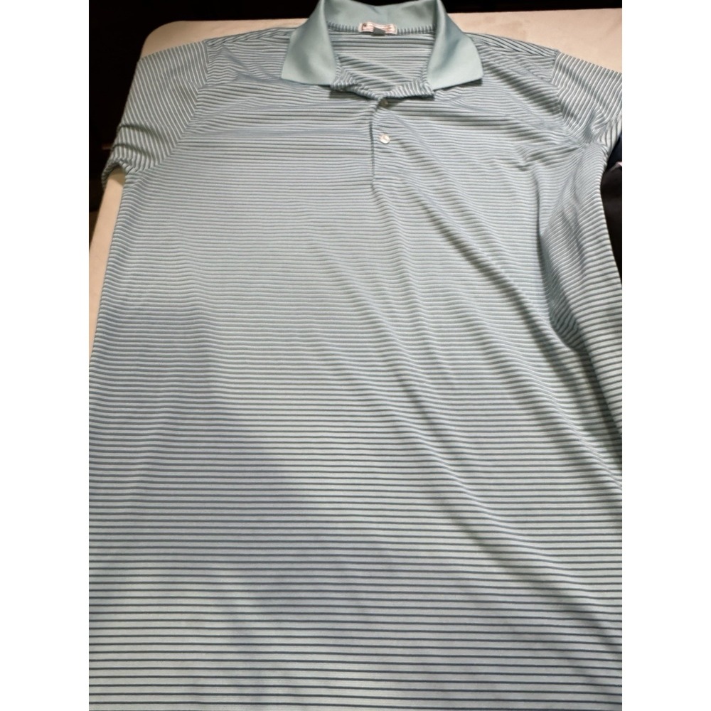 Peter Millar Summer Comfort Polo Shirt Men XL Green Striped Stretch Golf EUC A31